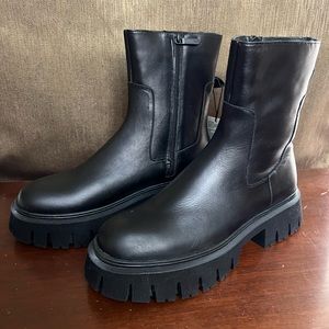 NWT Zara Leather Combat Boot